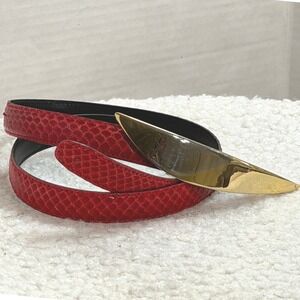70s 80s Genuine Snakeskin Skinny Sheka Belt Gold Crescent Buckle 34 inches Retro